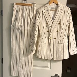 Banana Republic Linen Classic Cream Striped Blazer and Pants Set